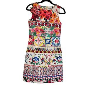 Desigual 34 Angelina Dress Sheath Dress Floral Boho Tropical Mixed Media Tile